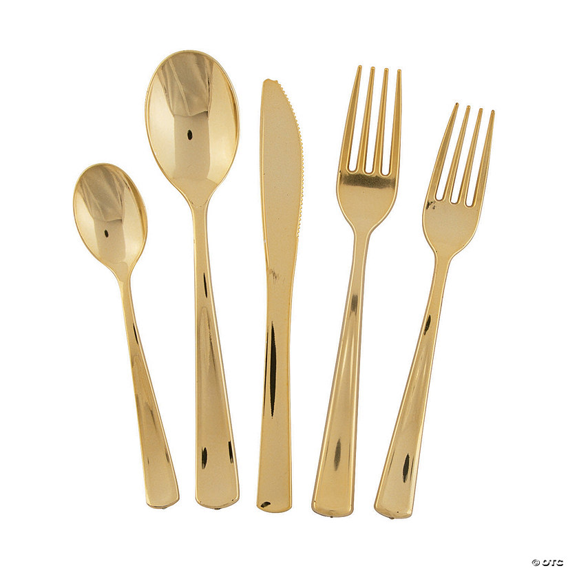 5-Pc. Premium Gold Plastic Cutlery Sets - 40 Ct. Image