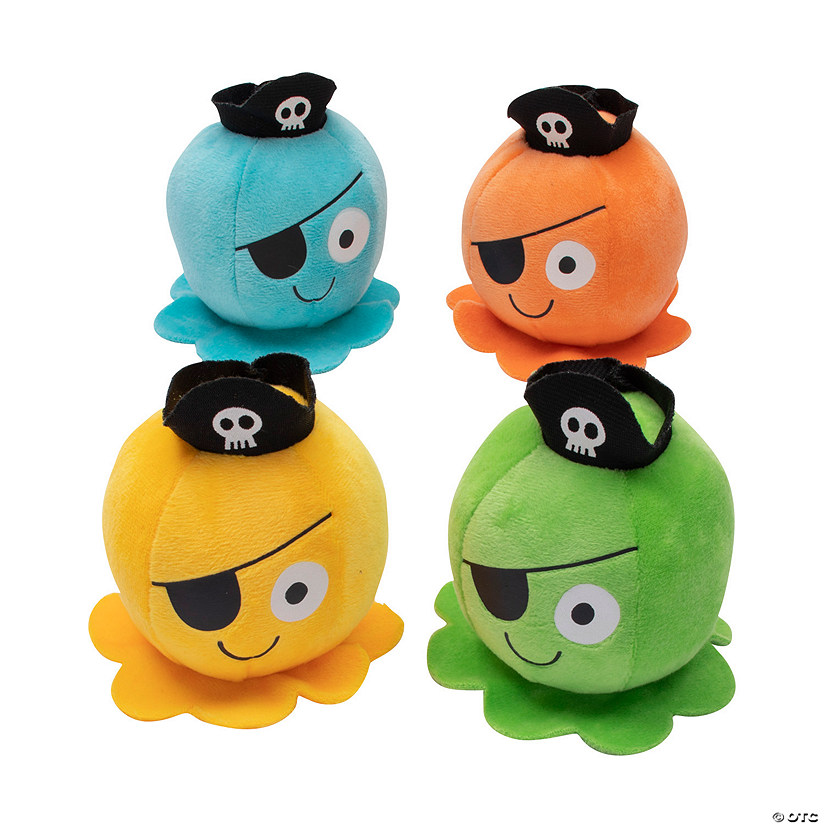 5" Pirate Bright Solid Color Stuffed Happy Octopuses - 12 Pc. Image
