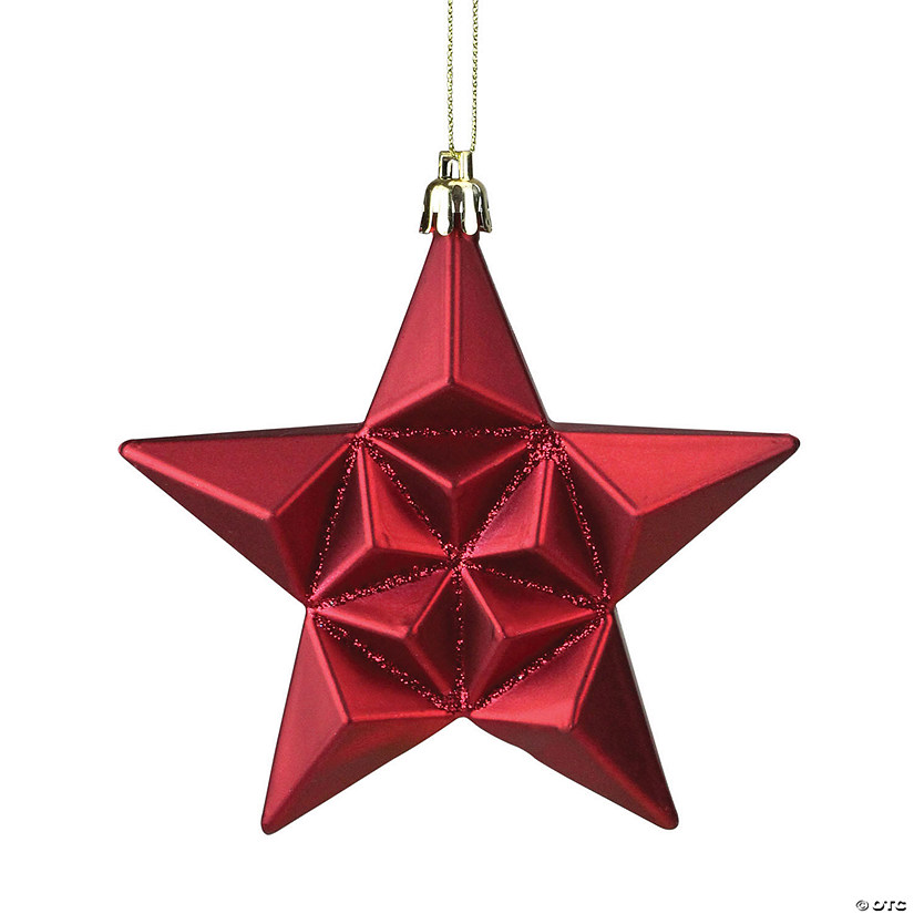 5" Red and Gold Star Glittered Shatterproof Matte Christmas Ornaments, 12 Count Image