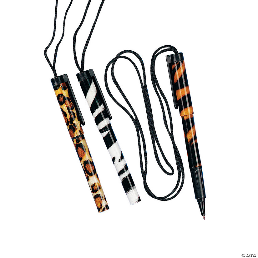 5" Safari Animal Print Plastic Pens on a Rope - 12 Pc. Image