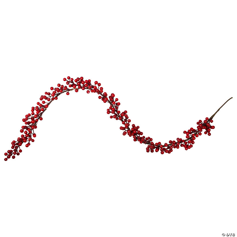 5' Shiny Red Berries Artificial Twig Christmas Garland - Unlit Image
