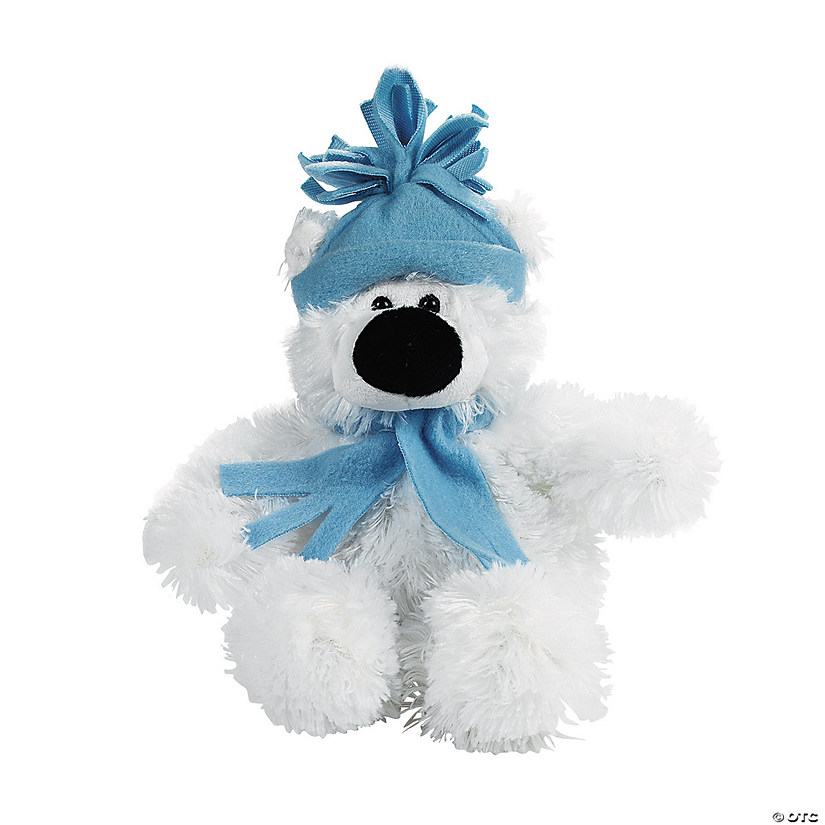 5" Small Holiday Stuffed Polar Bear with Winter Hat & Scarf Image