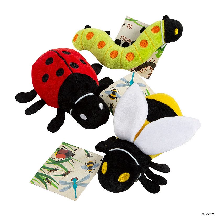 5" Stuffed Garden Bugs Bee, Caterpillar & Ladybug with Card - 12 Pc. Image