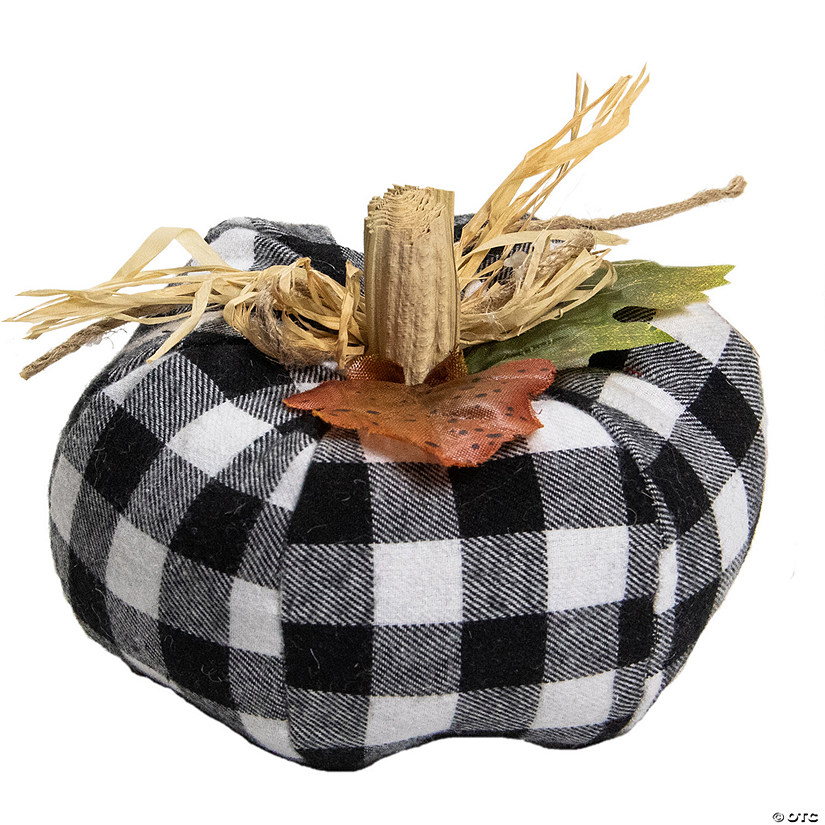 5" White and Black Buffalo Plaid Fall Harvest Pumpkin Image