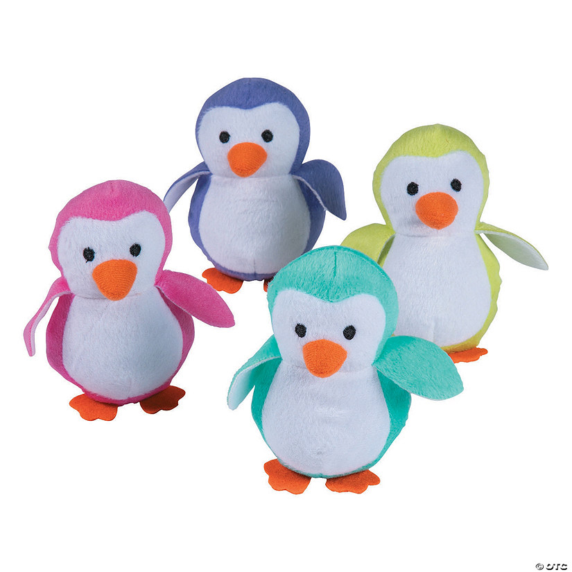 5" Winter Bright Pink, Blue, Yellow & Aqua Stuffed Penguins - 12 Pc. Image