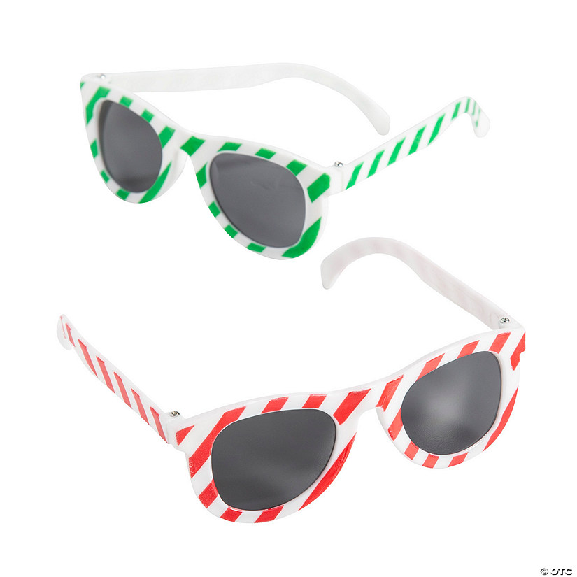 5" x 1 3/4" Kids Candy Cane Print Plastic Sunglasses - 12 Pc. Image