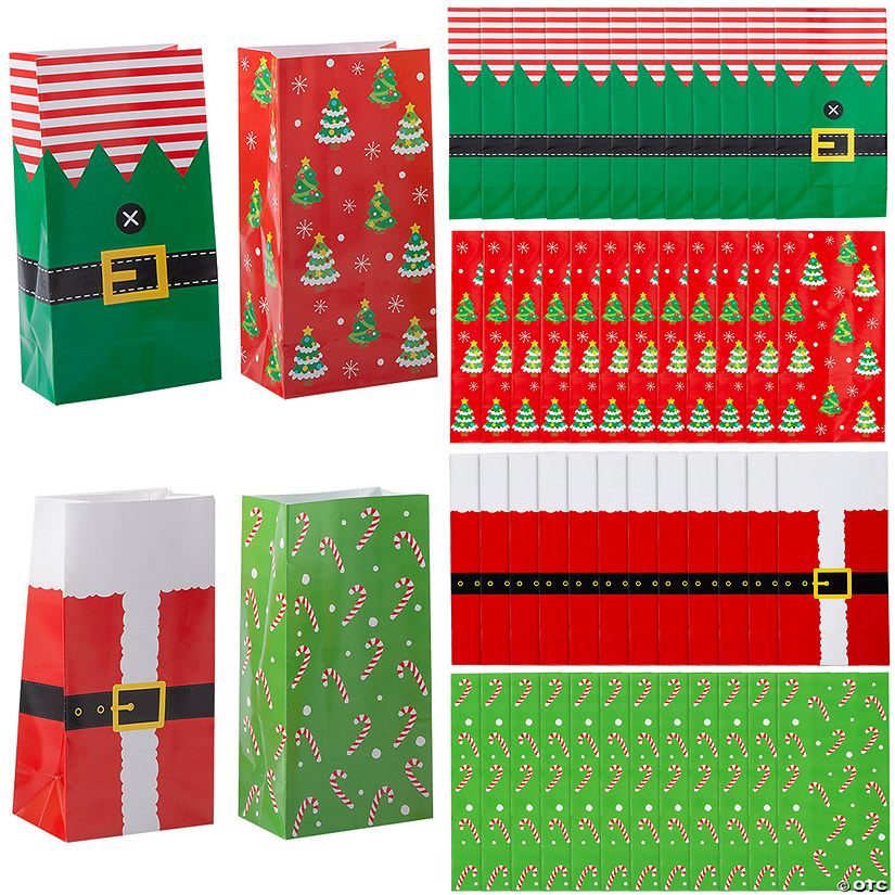 5" x 10" Bulk 144 Pc. Medium Christmas Design Paper Treat Bag Assortment Image
