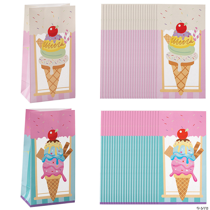 5" x 10" Bulk 48 Pc.Large Ice Cream Treat Bags with Cherry Stickers Image