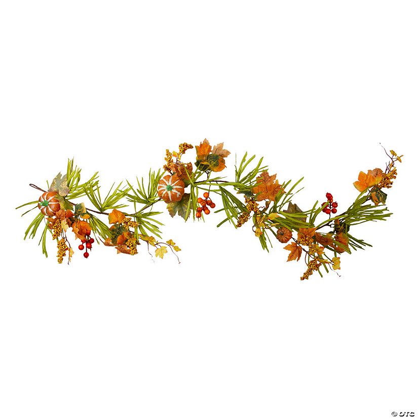 5' x 10" Pumpkins and Berries with Leaves Artificial Thanksgiving Garland - Unlit Image