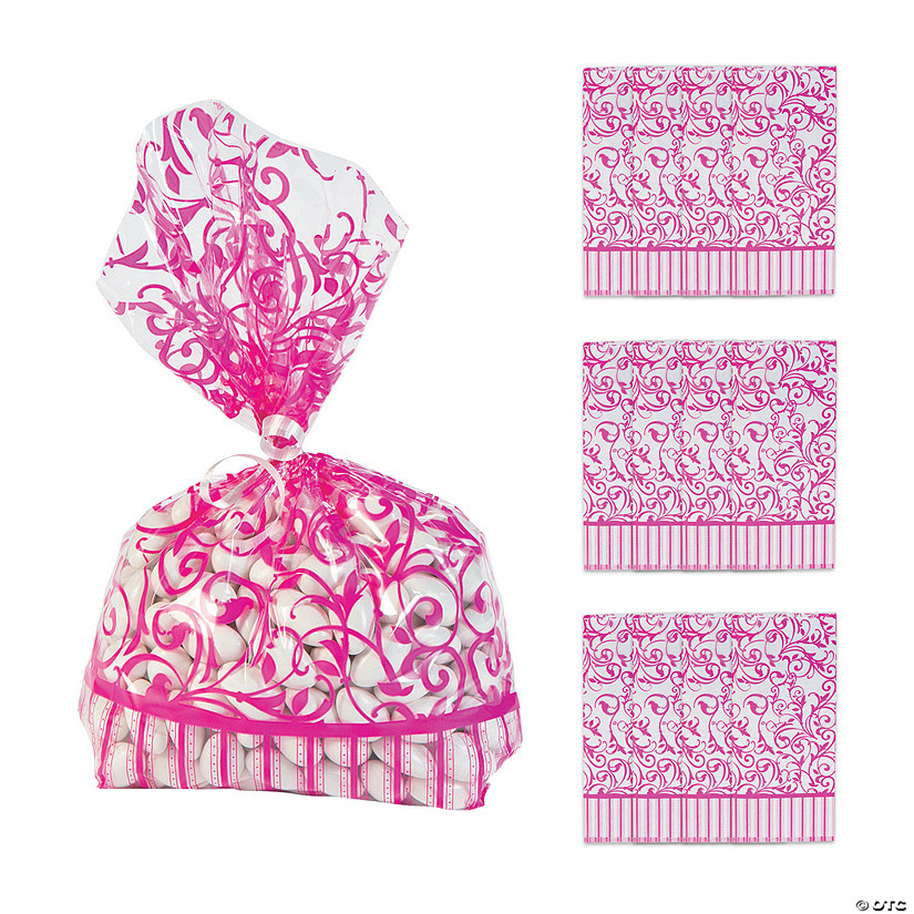 5" x 11 1/2" Hot Pink Swirl Cellophane Treat Bags - 12 Pc. Image