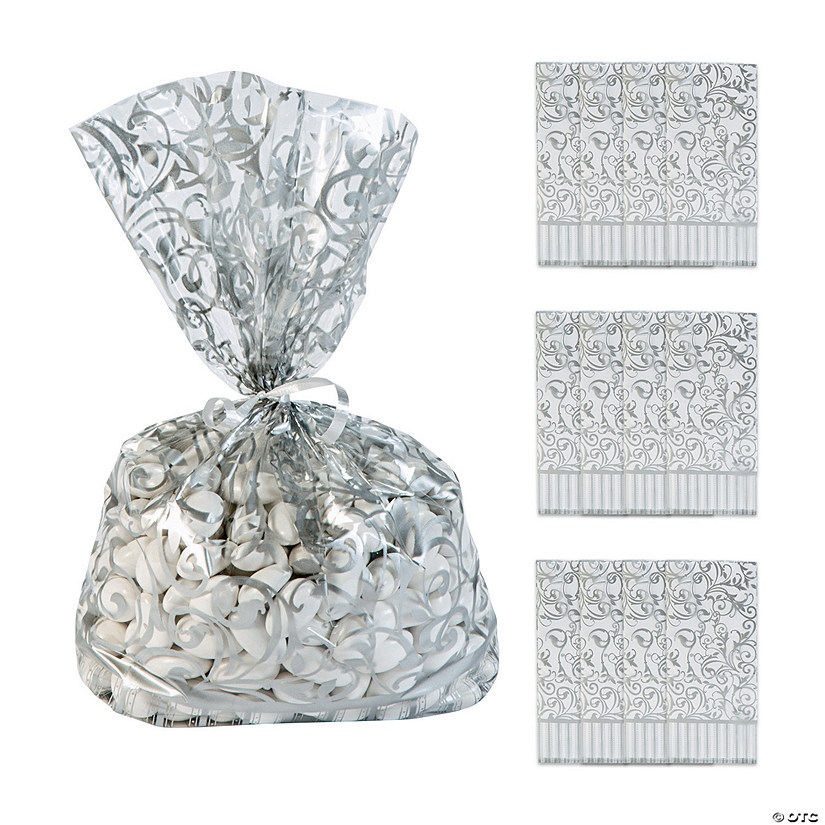 5" x 11 1/2" Silver Swirl Cellophane Treat Bags - 12 Pc. Image