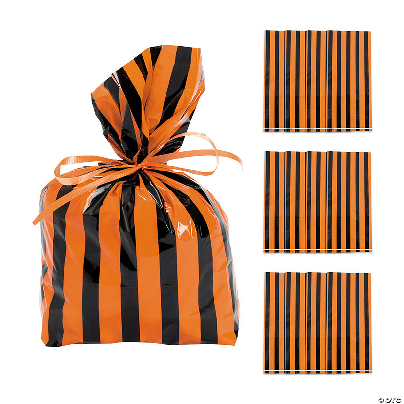 5" x 11" Black & Orange Striped Cellophane Treat Bags - 12 Pc. Image