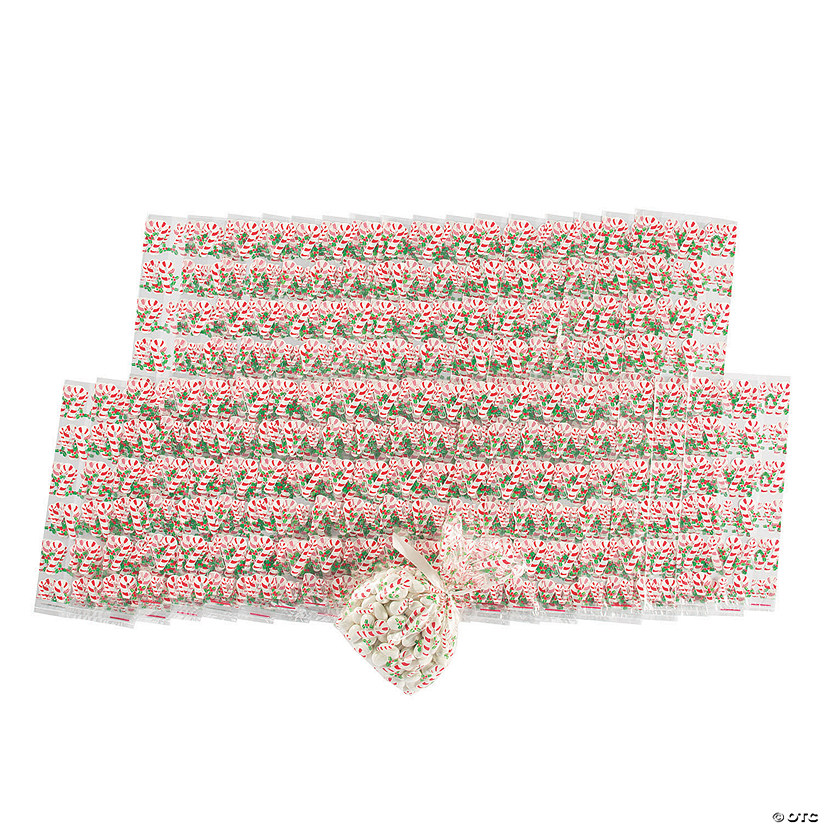 5" x 11" Bulk 144 Pc. Candy Cane Cellophane Treat Bags Image