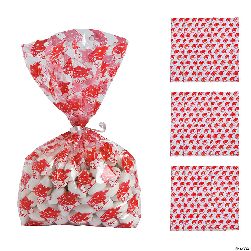 5" x 2 1/2" x 11 1/2" Medium Red Graduation Cellophane Bags - 12 Pc. Image