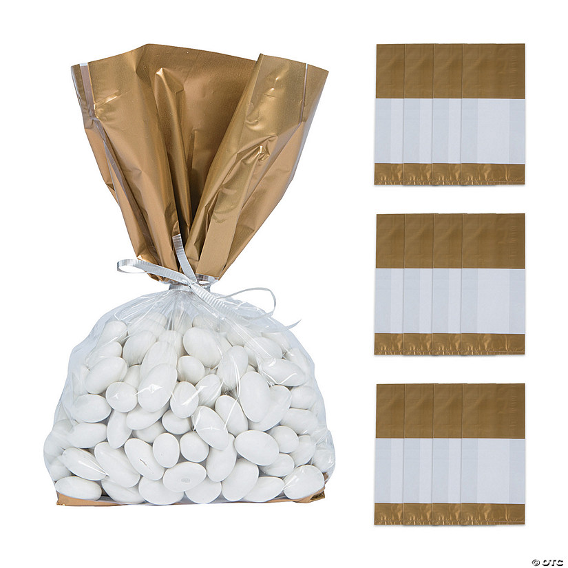 5" x 2 1/2" x 11" Medium Gold Banded Cellophane Bags - 12 Pc. Image