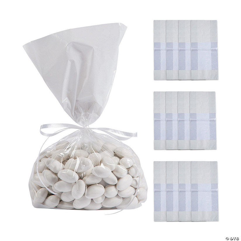 5" x 2 1/2" x 11" Medium White Banded Cellophane Bags - 12 Pc. Image