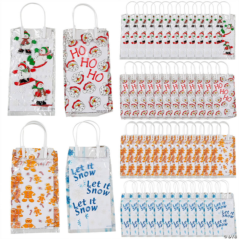 5" x 2 3/4" x 9 1/2" Bulk 48 Pc. Medium Holiday Cellophane Gift Bags with Handles Image