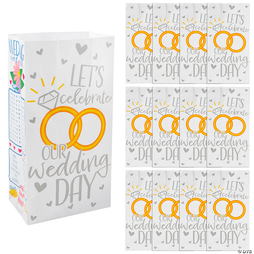 5" x 3 1/4" x 10" Medium Wedding Activity Paper Treat Bags - 12 Pc. Image