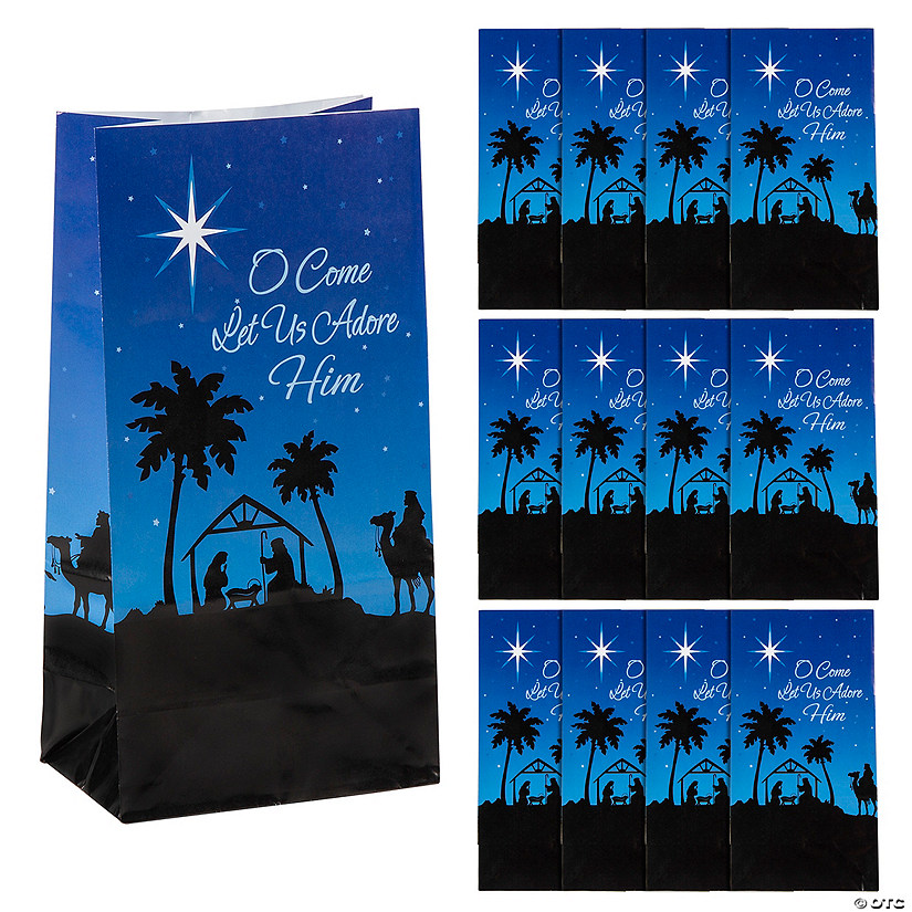 5" x 3 1/4" x 10" Small Nativity Silhouette Paper Treat Bags - 12 Pc. Image