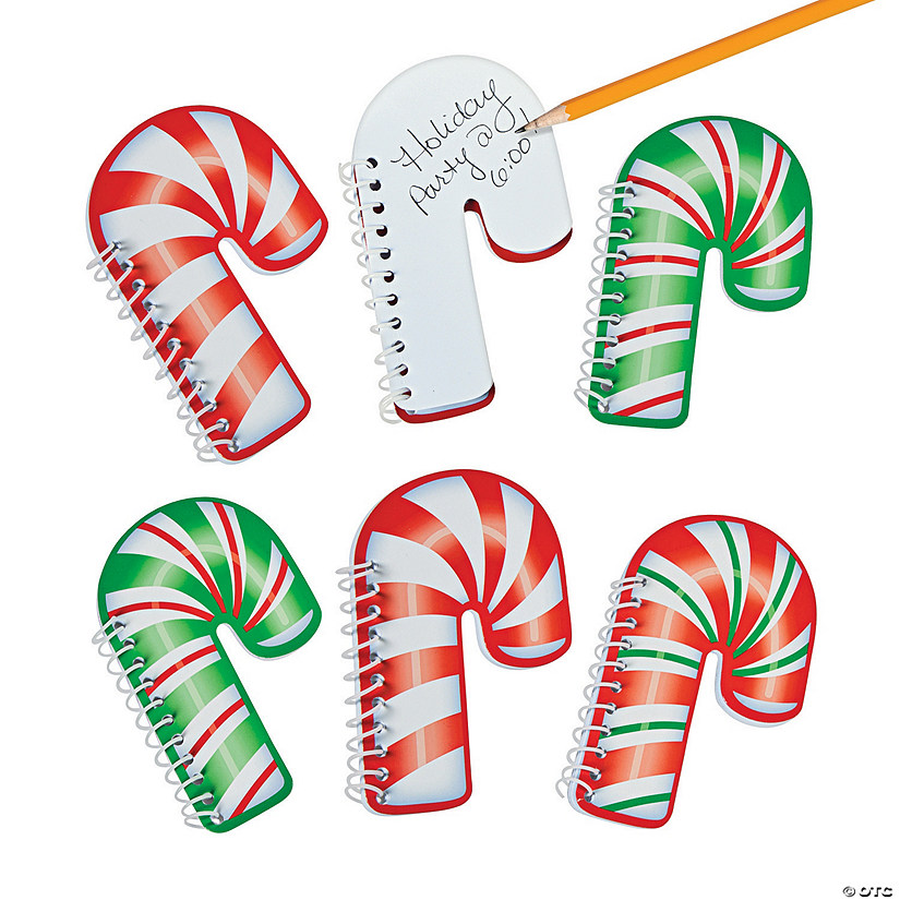 5" x 3" Red & Green Candy Cane-Shaped Spiral Paper Notepads - 24 Pc. Image