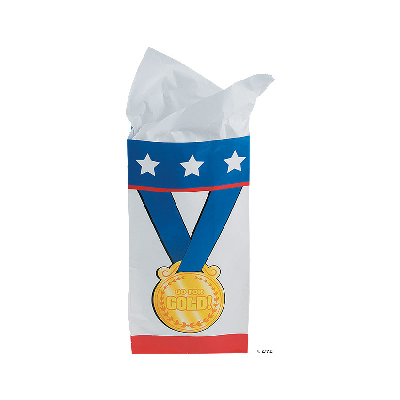 5" x 3" x 9 3/4" Small Award Medal Paper Goody Bags - 12 Pc. Image