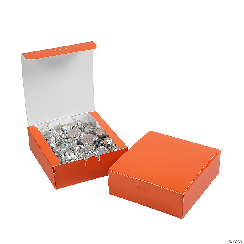 5" x 4 1/2" x 2" Orange Square Cardstock Party Favor Boxes - 12 Pc. Image