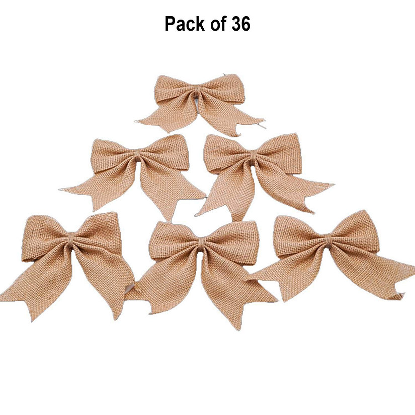 5" x 5 1/2" Large Tan Burlap Jute Fabric Bow 36 Pack Image