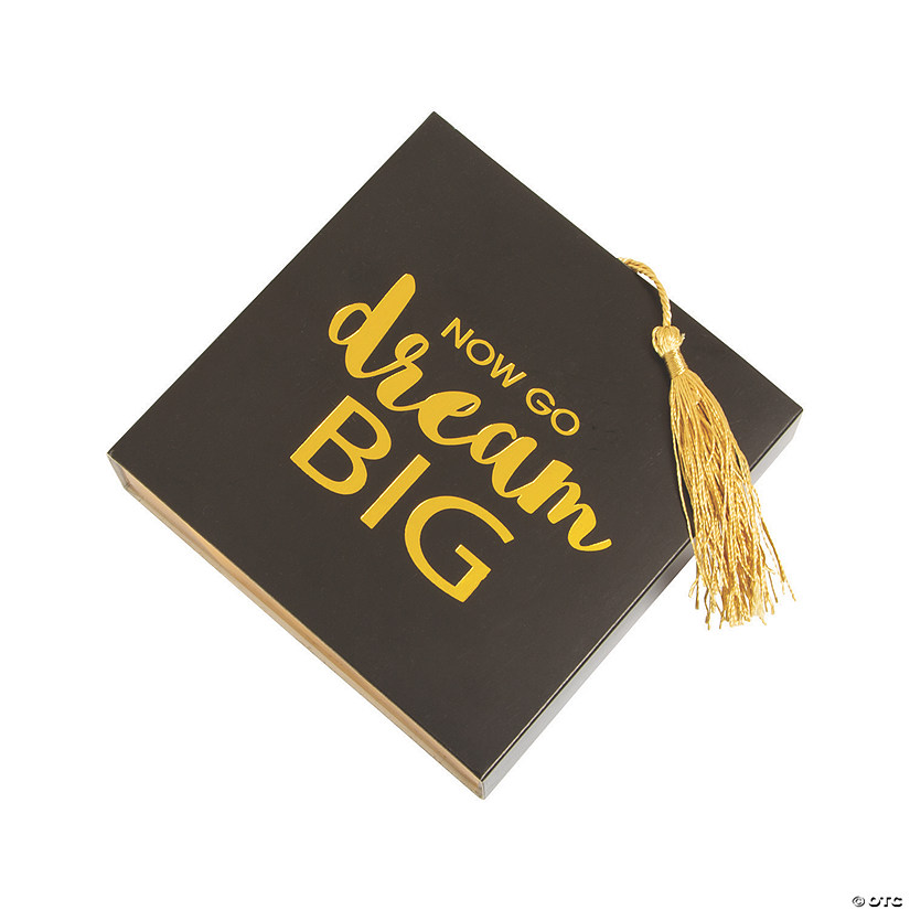 5" x 5" Graduation Dream Big Black & Gold Paper Favor Boxes with Tassel - 12 Pc. Image