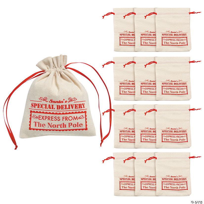 5" x 6" Mini Santa Polyester Drawstring Bags - 12 Pc. Image