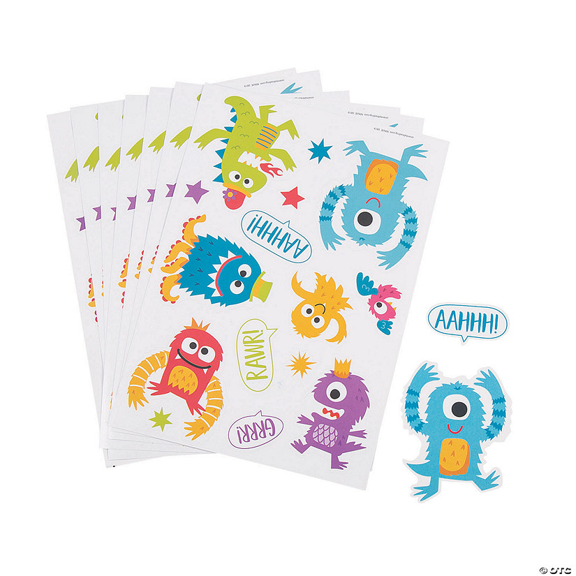 5" x 7" Bright Colors Cute Monster Paper Sticker Sheets - 24 Pc. Image