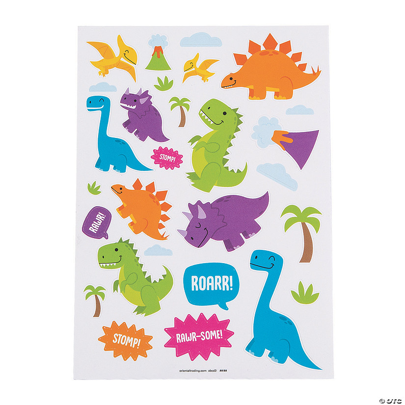 5" x 7" Bright Colors Trendy Dinosaur Paper Sticker Sheets - 24 Pc. Image