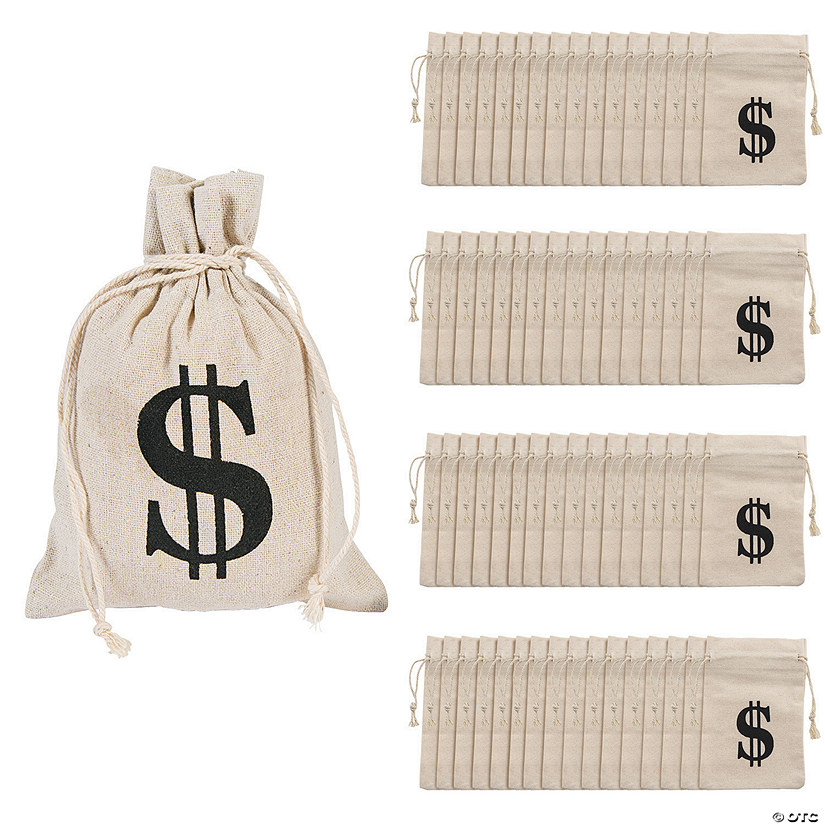 5" x 7" Bulk 60 Pc. Large Money Burlap Drawstring Bags Image