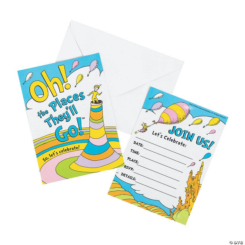 5" x 7" Dr. Seuss&#8482; Oh, the Places They&#8217;ll Go Cardstock Invitations - 24 Pc. Image