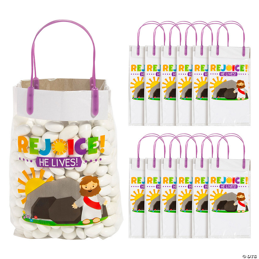 5" x 9 1/2" Medium Clear Religious Easter Plastic Goody Bags 12 Pc