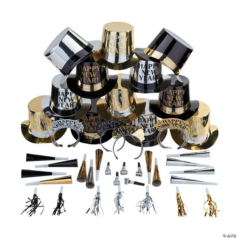 50 Pc. New Year&#8217;s Eve Party Black, Gold & Silver Accessories Kit or 25 Image