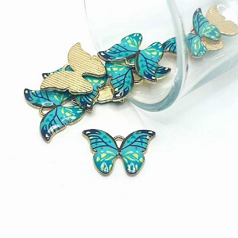 50 Pcs Aqua Blue Butterfly Charms Image