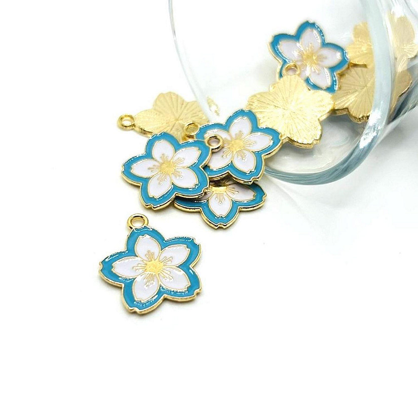 50 Pcs Blue and White Flower Charms Image