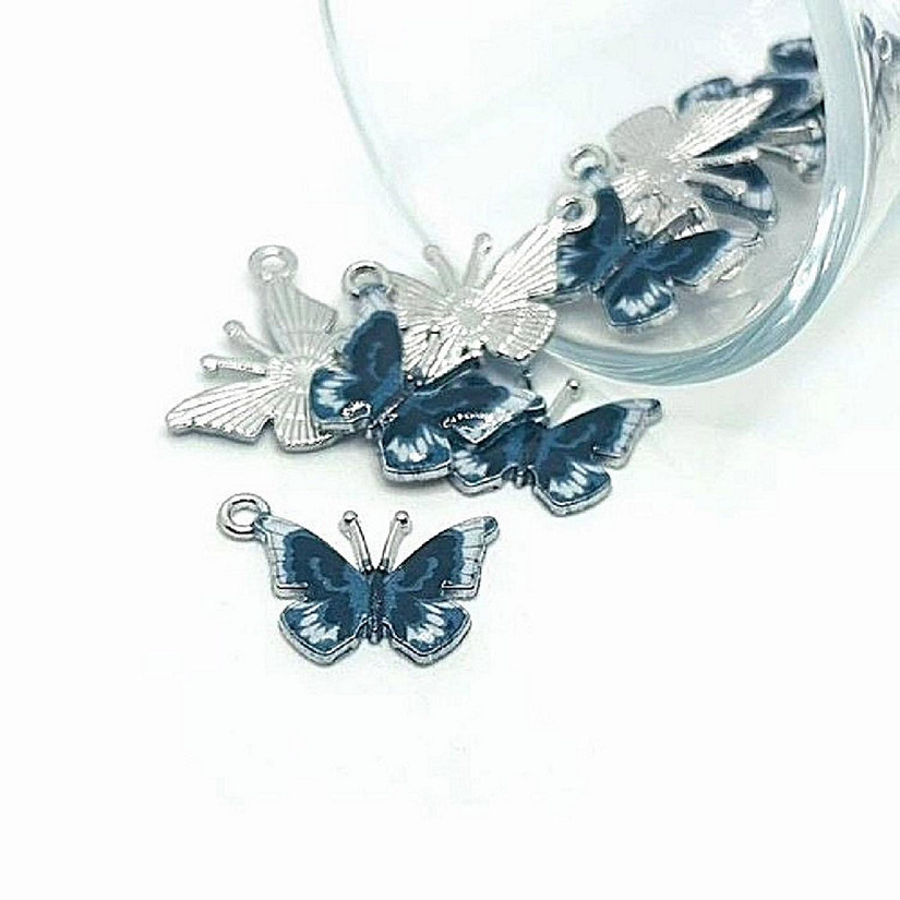 50 Pcs Blue Butterfly Charms Image