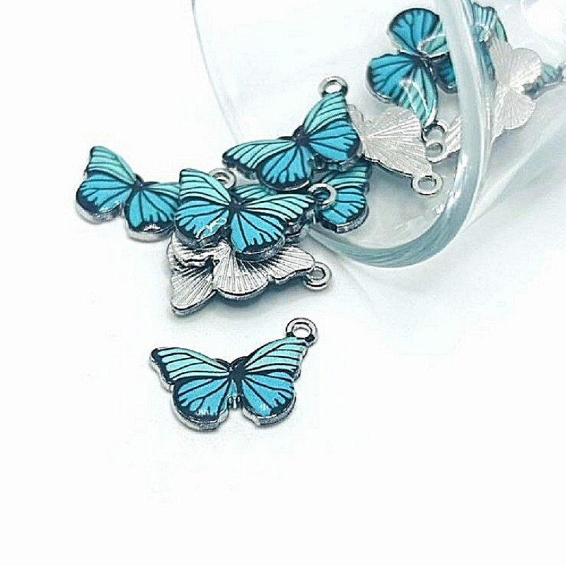 50 Pcs Blue Striped Butterfly Charms Image