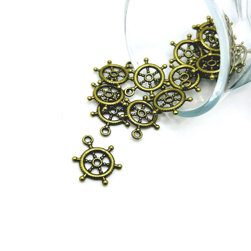 50 Pcs Bronze Ship Wheel Helm Charms Image