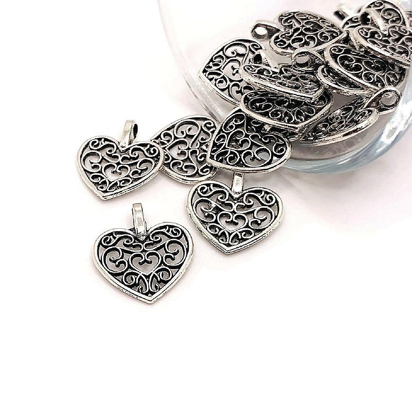 50 Pcs Filigree Scroll Heart Charms Image