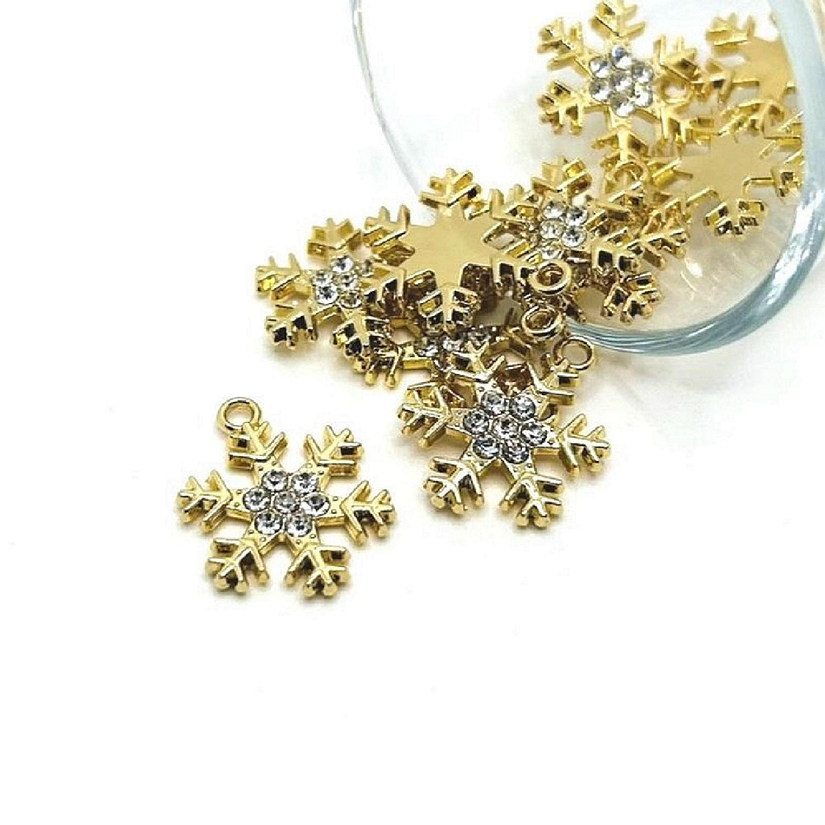 50 Pcs Gold Rhinestone Snowflake Charms Image