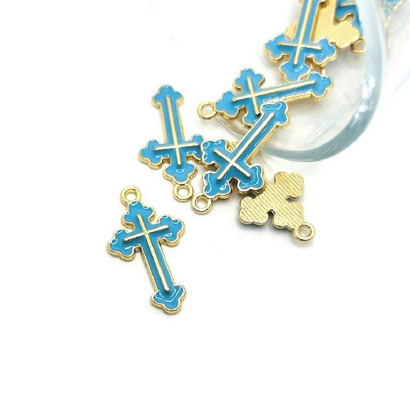 50 Pcs Light Blue Enamel Cross Charms Image