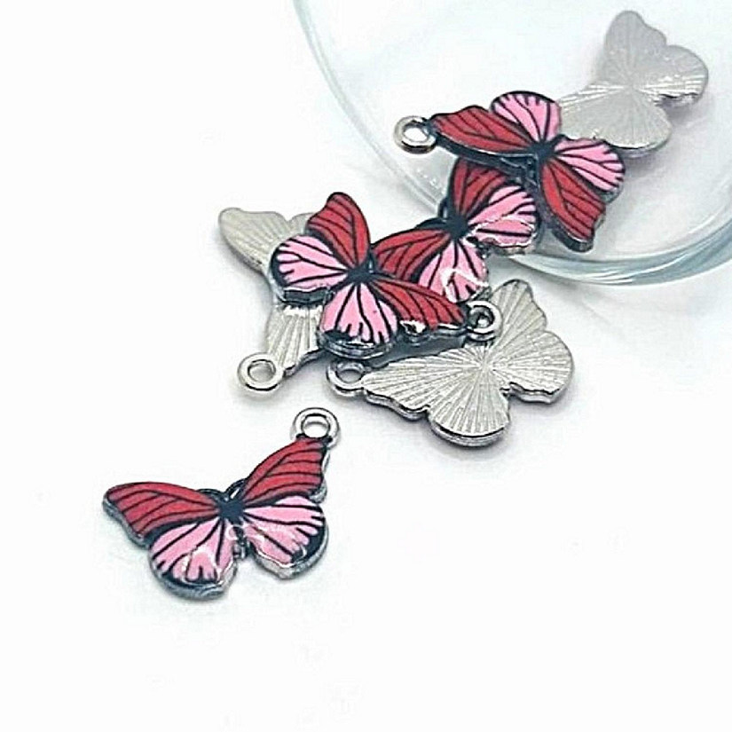 50 Pcs Pink Striped Butterfly Charms Image