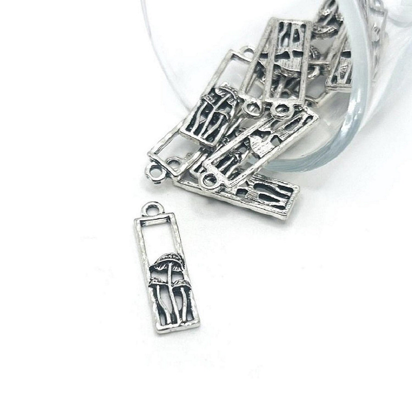 50 Pcs Rectangle Silver Mushroom Charms Image