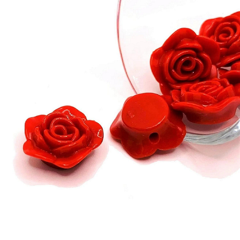 50 Pcs Red Chunky Rose Flower Beads Image