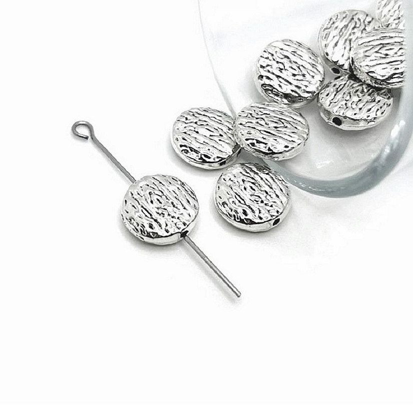 50 Pcs Rough Silver Round Spacer Beads Image