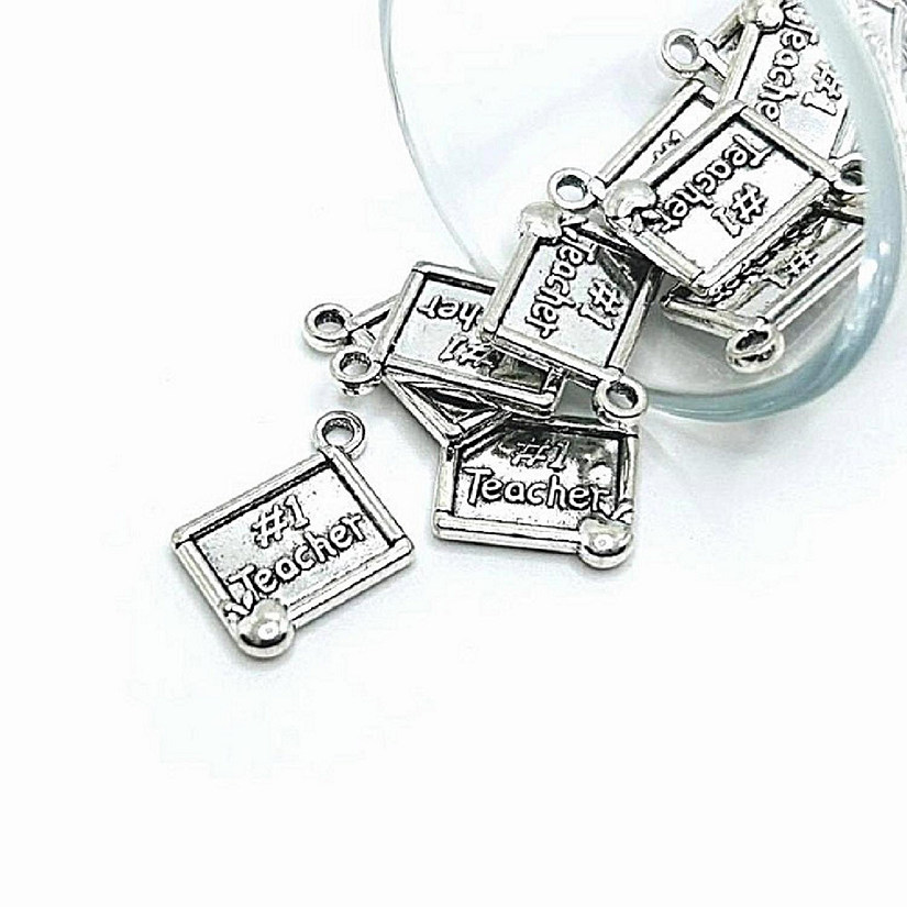 50 Pcs Silver #1 Teacher Charms Image