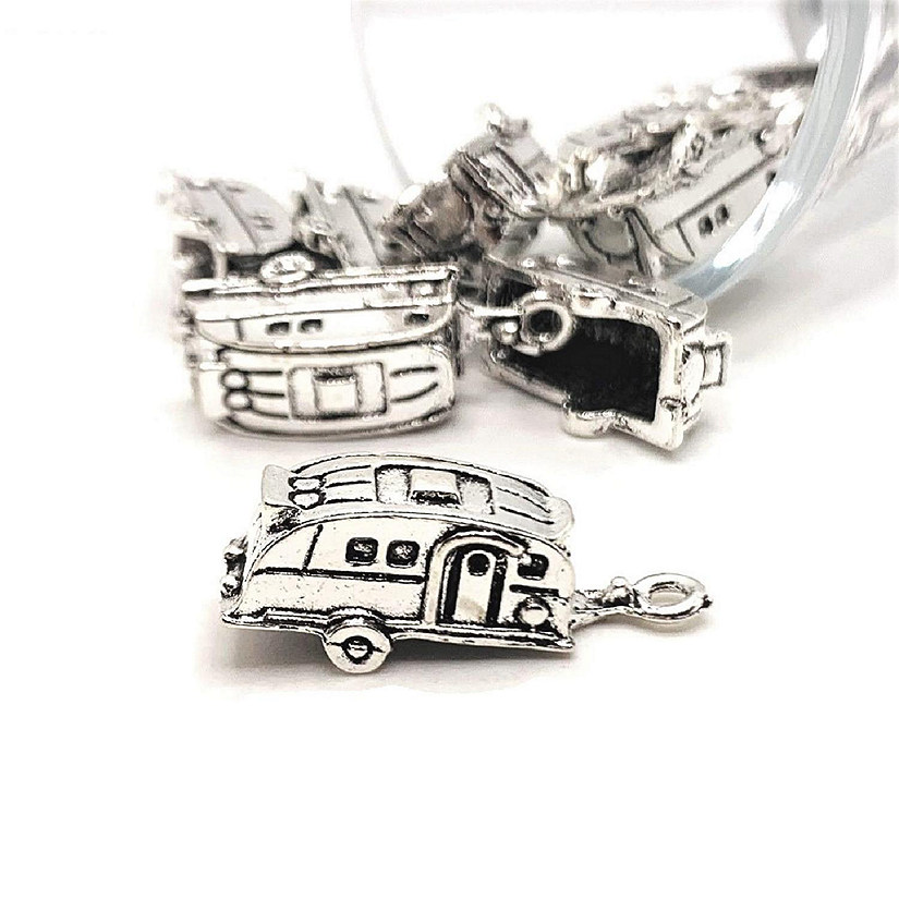 50 Pcs Silver 3D Camping Trailer Charms Image