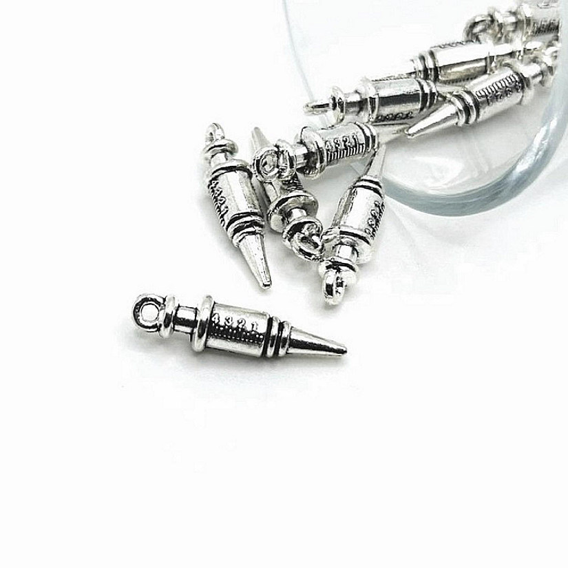 50 Pcs Silver 3D Doctor Syringe Charms Image